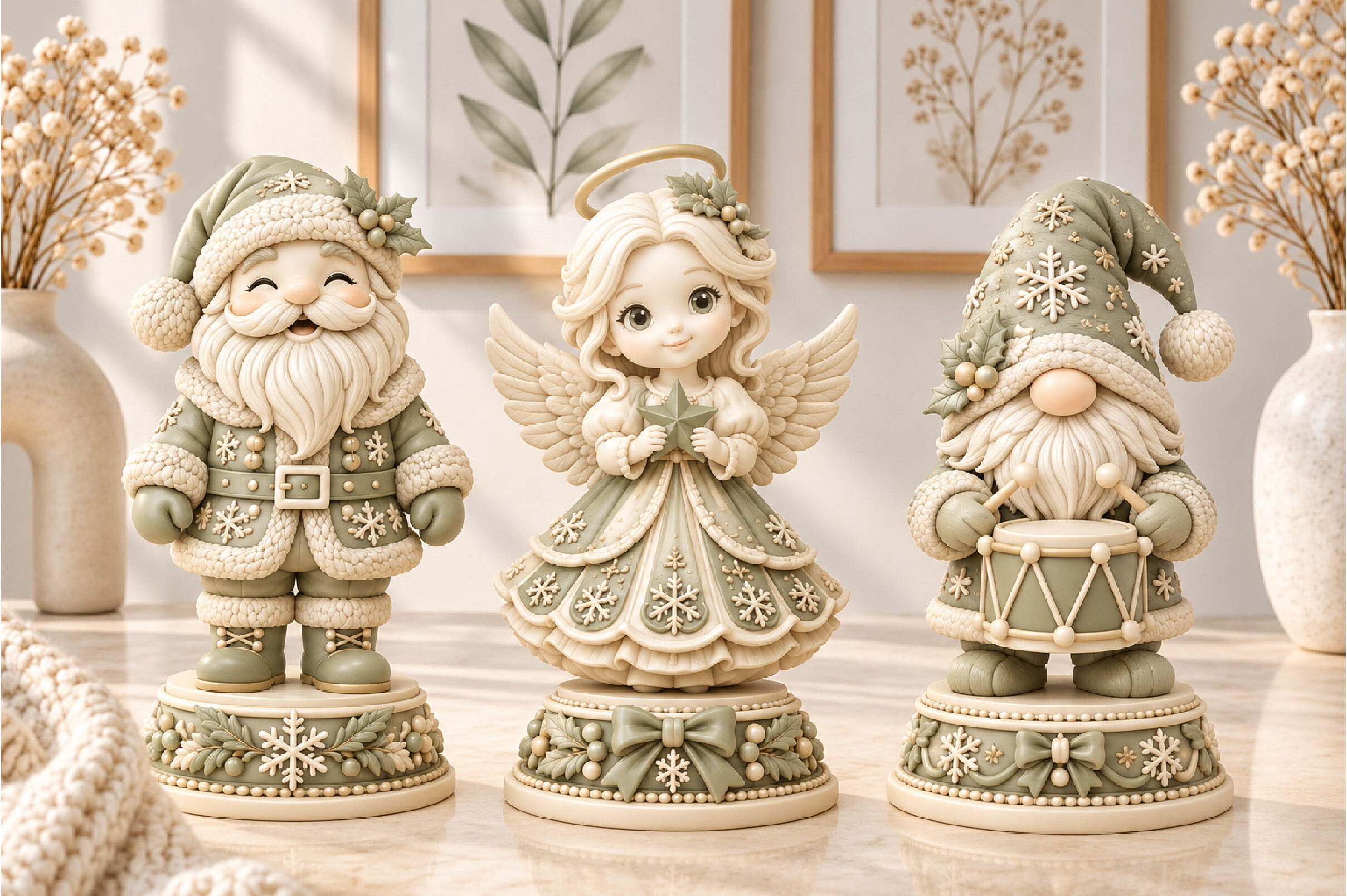 Christmas Character Trio STL Set - Santa, Angel & Gnome 3D Print Files - Image 4