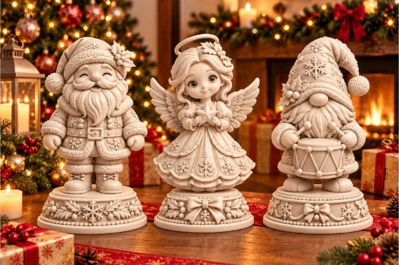 Christmas Character Trio STL Set - Santa, Angel & Gnome 3D Print Files - Image 2