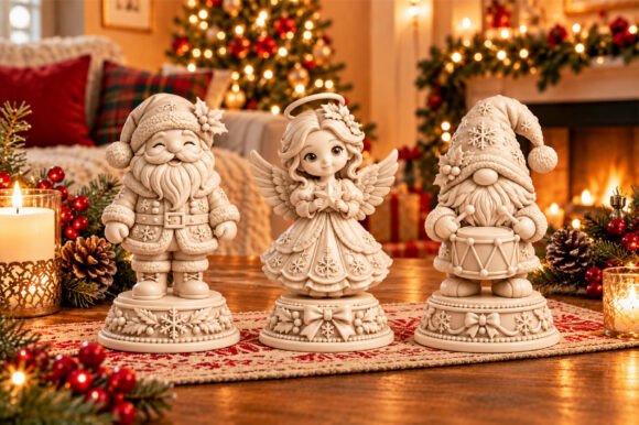 Christmas Character Trio STL Set - Santa, Angel & Gnome 3D Print Files - Image 3