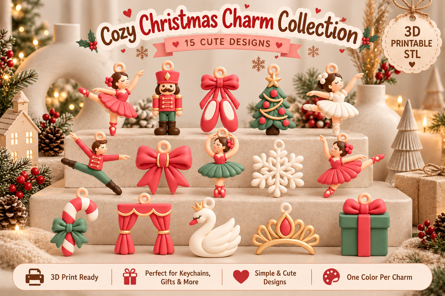 Christmas Charm Ornament STL Bundle - 15 Holiday 3D Print Designs - Image 4
