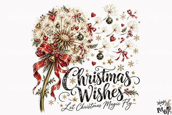 Christmas Dandelion Wishes Magic PNG Graphic Illustrations By Magic Rabbit