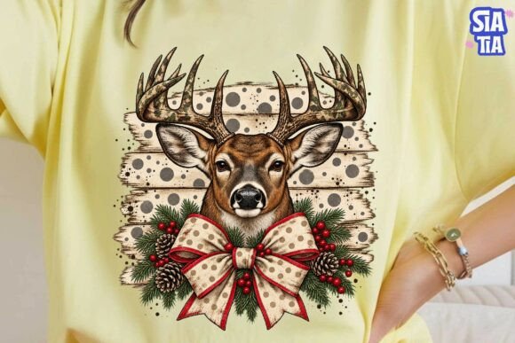 Christmas Deer Bow PNG Sublimation Tee