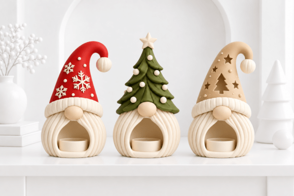 Christmas Gnome Candle Holder STL Set – 3 Nordic Tealight Designs for 3D Printing - Image 1