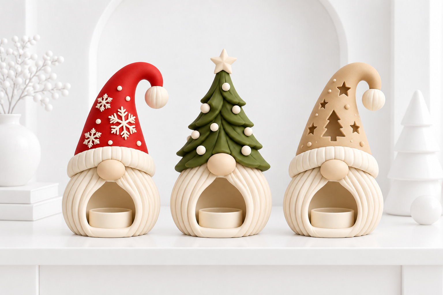 Christmas Gnome Candle Holder STL Set – 3 Nordic Tealight Designs for 3D Printing - Image 4