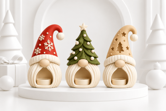 Christmas Gnome Candle Holder STL Set – 3 Nordic Tealight Designs for 3D Printing - Image 2
