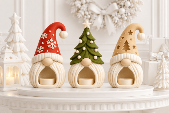 Christmas Gnome Candle Holder STL Set – 3 Nordic Tealight Designs for 3D Printing - Image 3