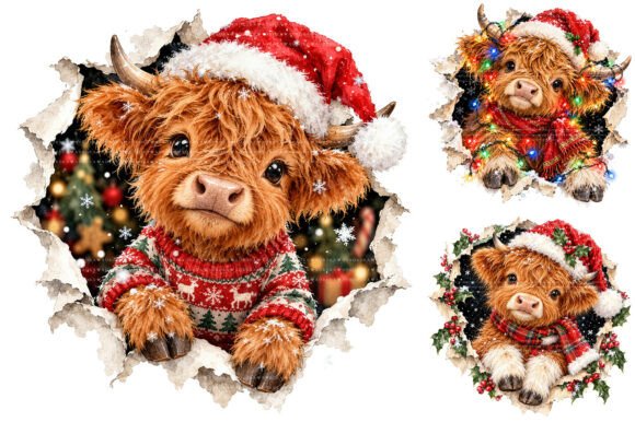 Christmas Highland Cow PNG Bundle