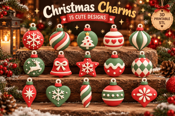 Christmas Ornament Charms STL Bundle – 15 Festive 3D Printable Designs - Image 2