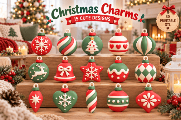 Christmas Ornament Charms STL Bundle – 15 Festive 3D Printable Designs - Image 3