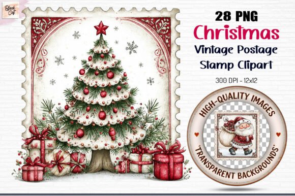 Christmas Vintage Postage Stamp Clipart