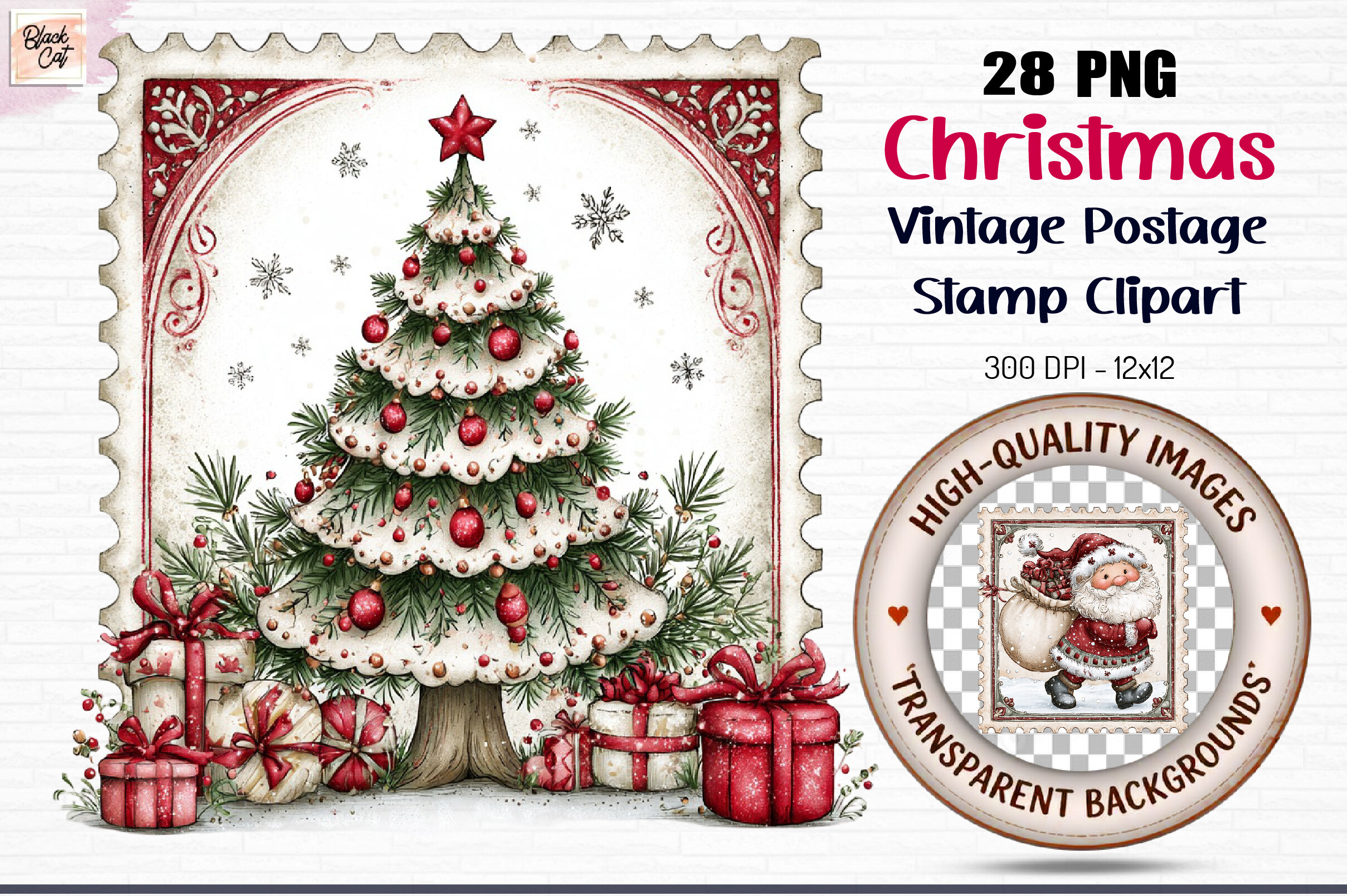 Christmas Vintage Postage Stamp Clipart