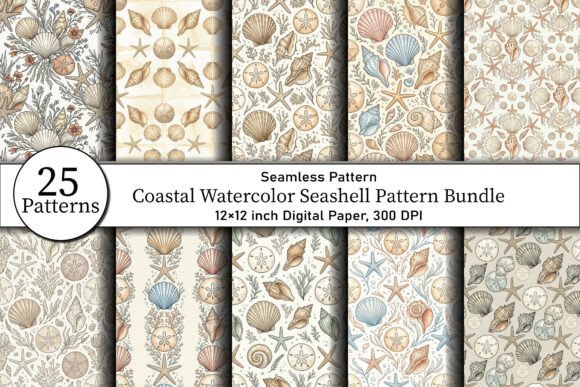 Coastal Watercolor Seashell Pattern