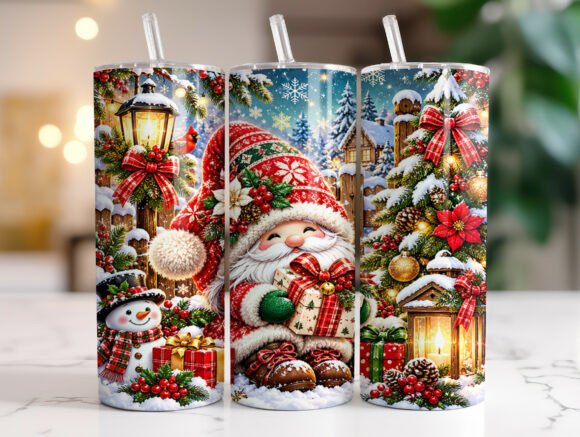 Cozy Snowy Gnome 20oz Tumbler Wrap PNG