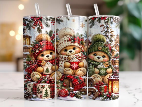 Cute Christmas Bear Tumbler Wrap Design
