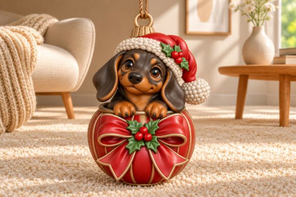 Cute Dachshund Christmas Ornament STL – 3D Printable Dog Holiday Decor - Image 1