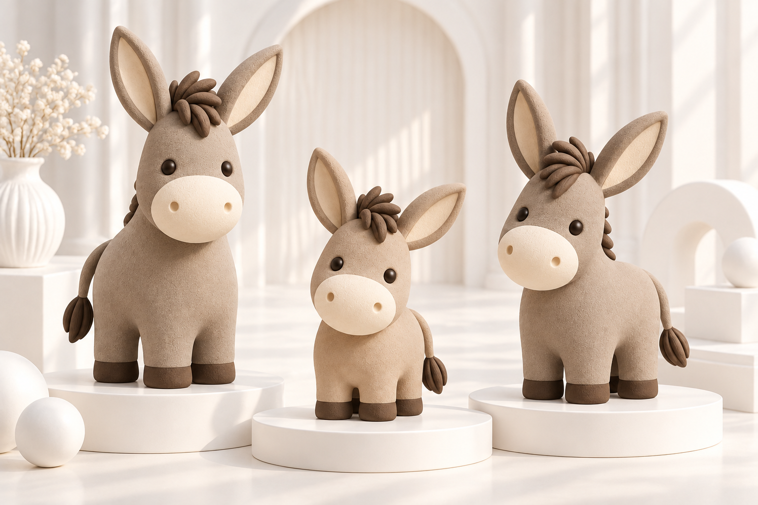 Cute Donkey Figurine STL 3D Print Set – 3 Adorable Farm Animal Models - Image 4