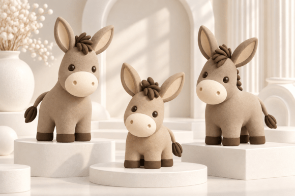 Cute Donkey Figurine STL 3D Print Set – 3 Adorable Farm Animal Models - Image 2