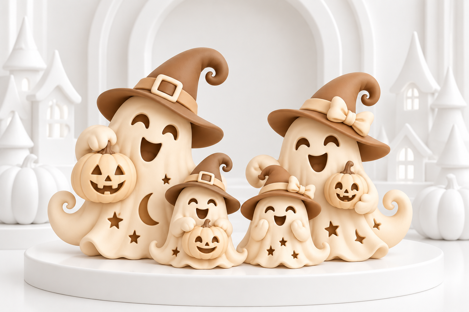 Cute Halloween Ghost Figurine STL Set - 4 Printable Ghost Designs for 3D Printing - Image 4