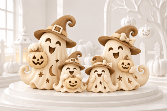 Cute Halloween Ghost Figurine STL Set - 4 Printable Ghost Designs for 3D Printing - Image 2
