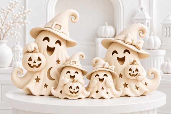 Cute Halloween Ghost Figurine STL Set - 4 Printable Ghost Designs for 3D Printing - Image 3