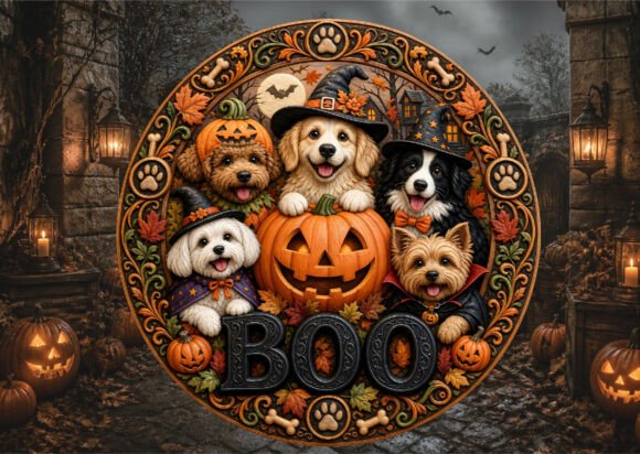 Cute Puppies Dogs Halloween Door Sign