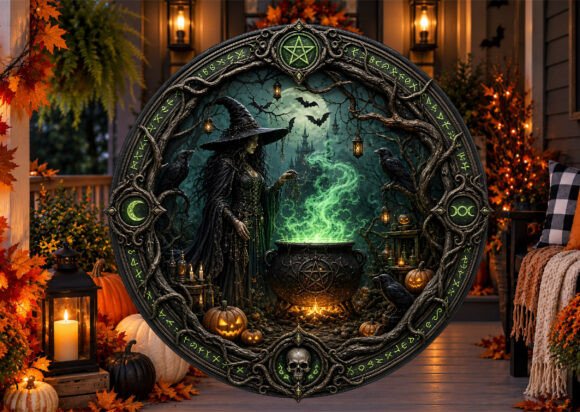 Dark Gothic Witch Halloween Door Sign