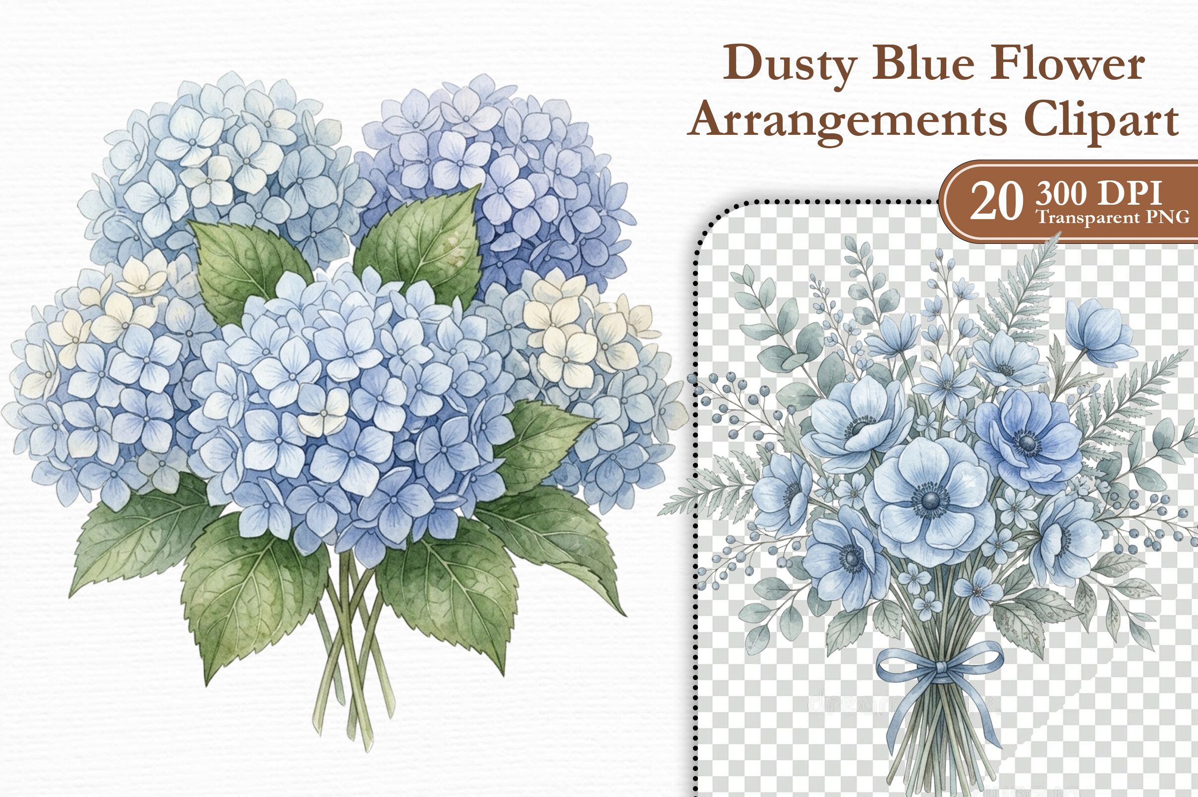 Dusty Blue Flower Arrangements Clipart
