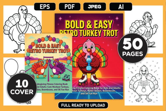 Easy Retro Turkey Trot Coloring Book