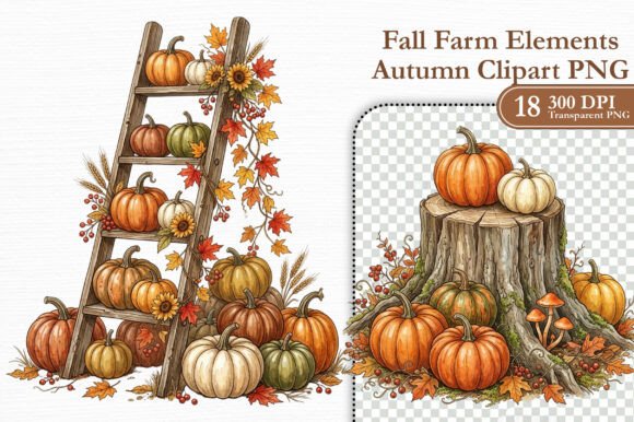 Fall Farm Elements Autumn Clipart PNG