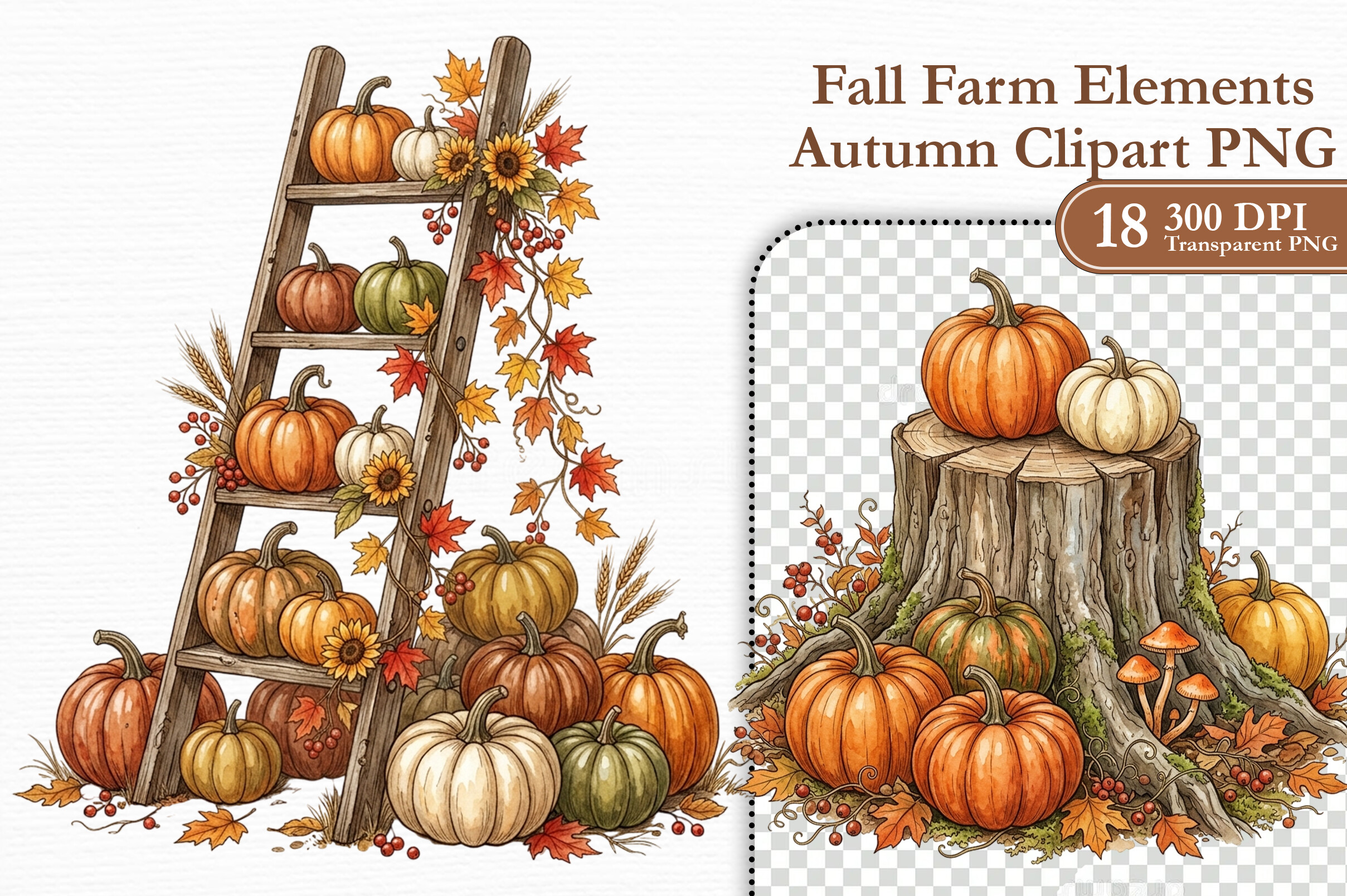 Fall Farm Elements Autumn Clipart PNG