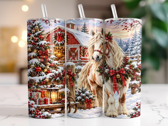 Festive Horse Christmas 20oz Tumbler PNG