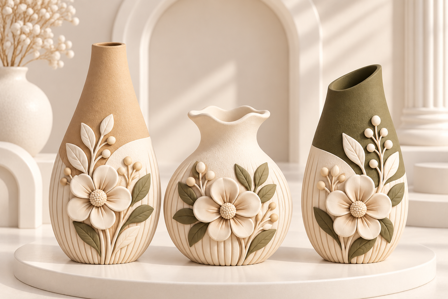 Floral Decorative Vase STL Set – 3 Sculptural Botanical Vases for 3D Printing - Image 7