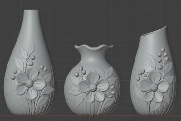 Floral Decorative Vase STL Set – 3 Sculptural Botanical Vases for 3D Printing - Image 6