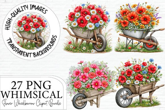 Flower Wheelbarrow Clipart Bundle