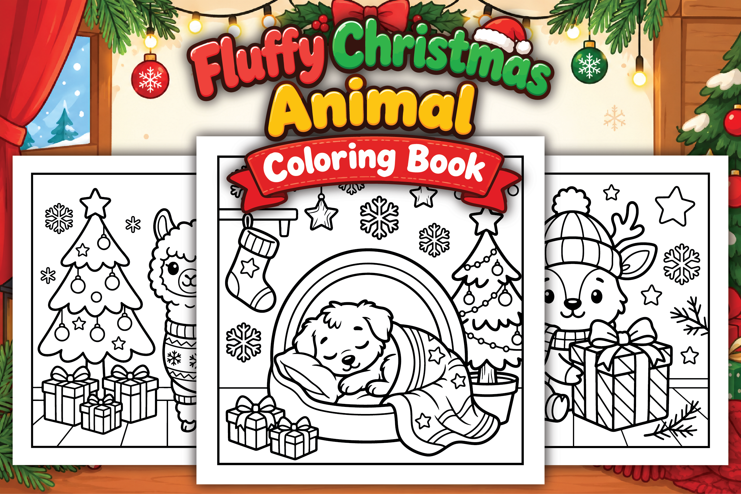 Fluffy Christmas Animal Coloring Book