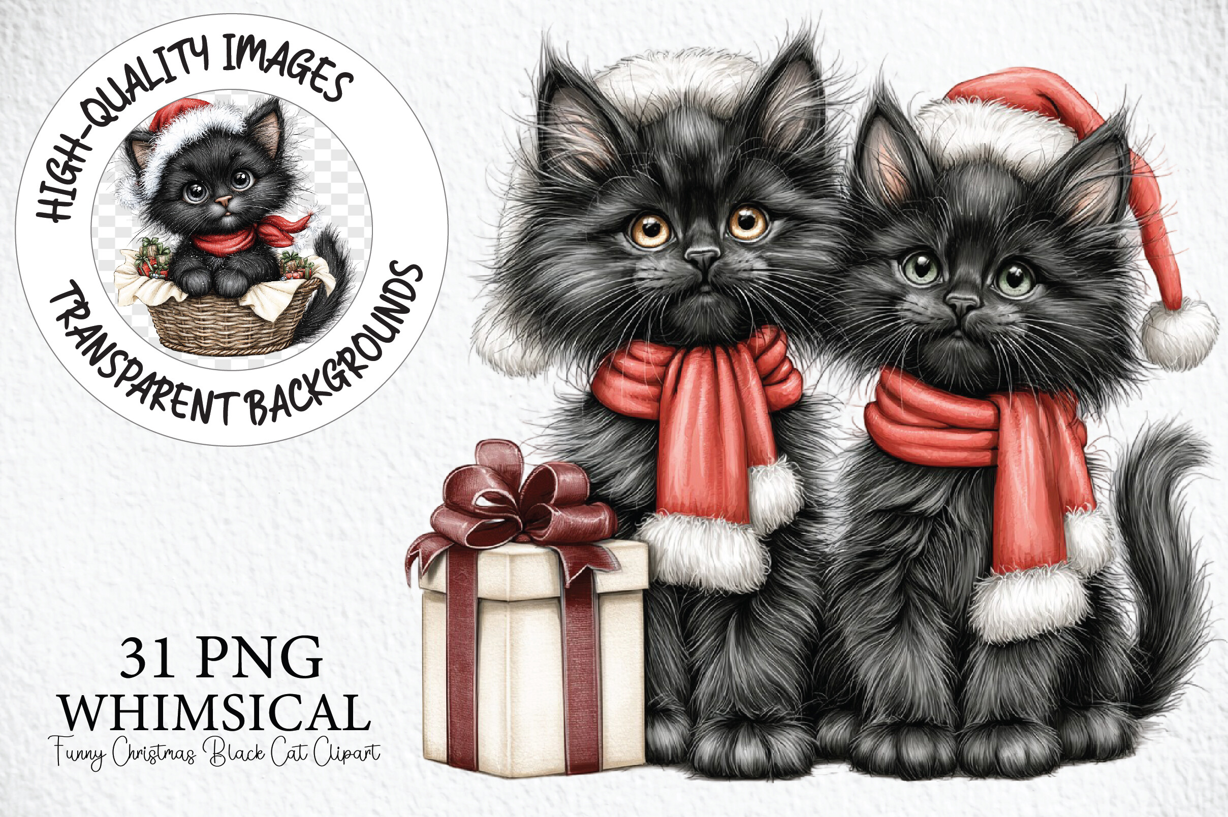 Funny Christmas Black Cat Clipart