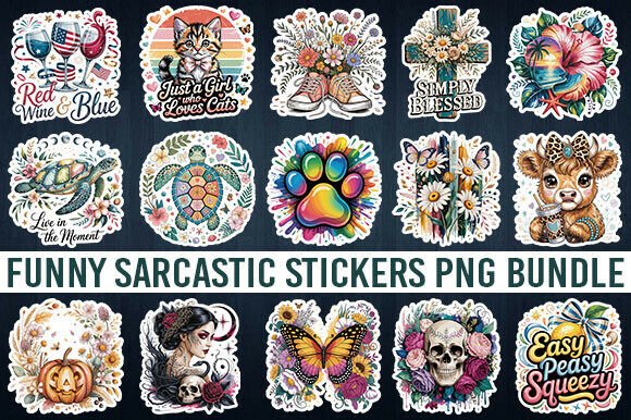 Funny Sarcastic Stickers Png Bundle