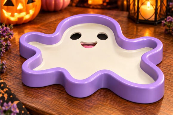 Ghost Halloween Tray 3D STL – Cute Ghost Candy & Jewelry Tray Model - Image 2