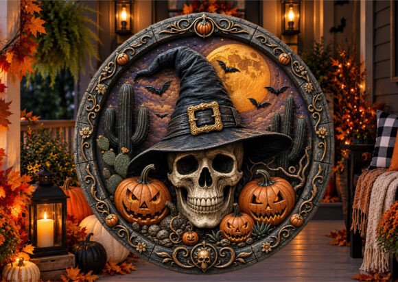 Gothic Skull Witch Halloween Door Sign