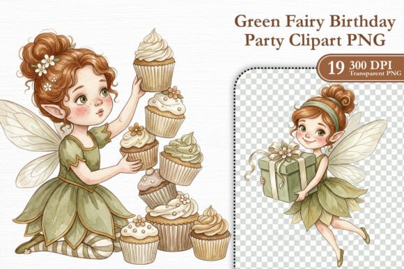 Green Fairy Birthday Party Clipart PNG