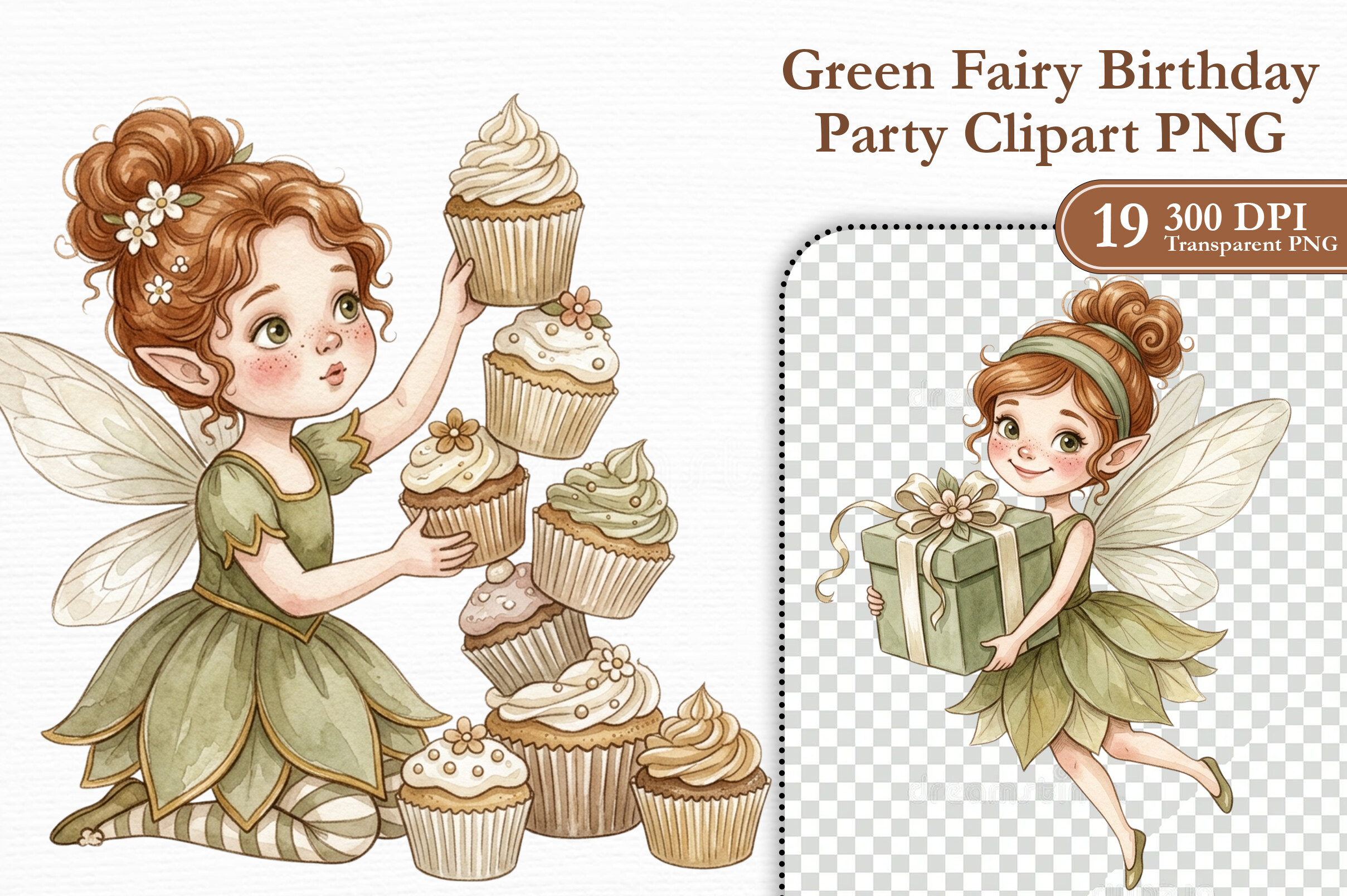 Green Fairy Birthday Party Clipart PNG