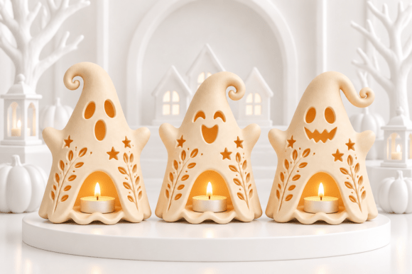 Halloween Ghost Candle Holder STL Set – 3 Tealight Ghost Designs to 3D Print - Image 1