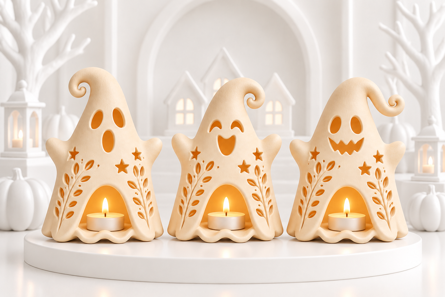 Halloween Ghost Candle Holder STL Set – 3 Tealight Ghost Designs to 3D Print - Image 6