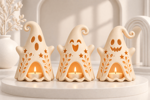 Halloween Ghost Candle Holder STL Set – 3 Tealight Ghost Designs to 3D Print - Image 2