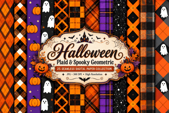 Halloween Plaid & Spooky Geometric Paper