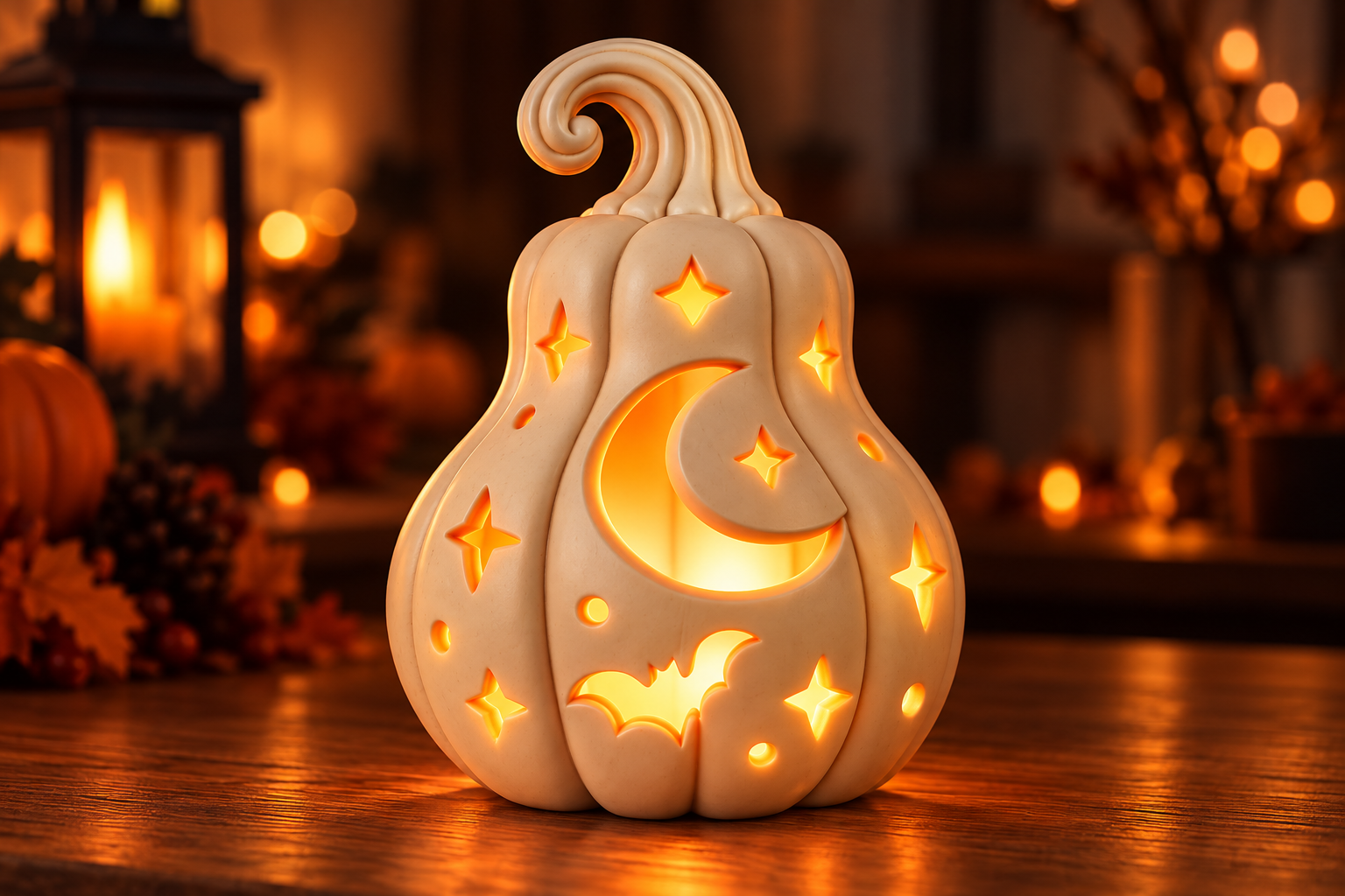 Halloween Pumpkin Lantern 3D STL – Printable Spooky Bat & Moon Decor - Image 5