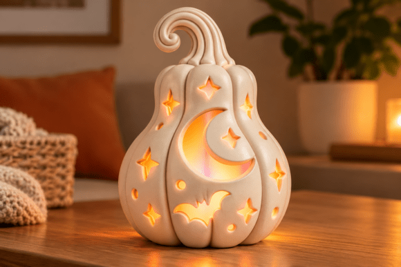 Halloween Pumpkin Lantern 3D STL – Printable Spooky Bat & Moon Decor - Image 3