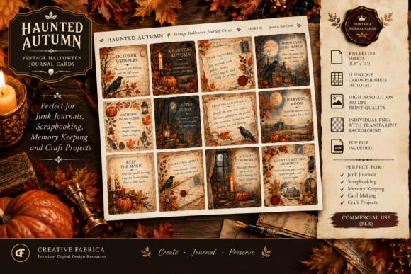Haunted Autumn Vintage Journal Cards