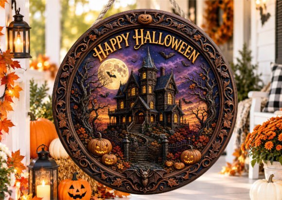 Haunted House Manor Halloween Door Sign