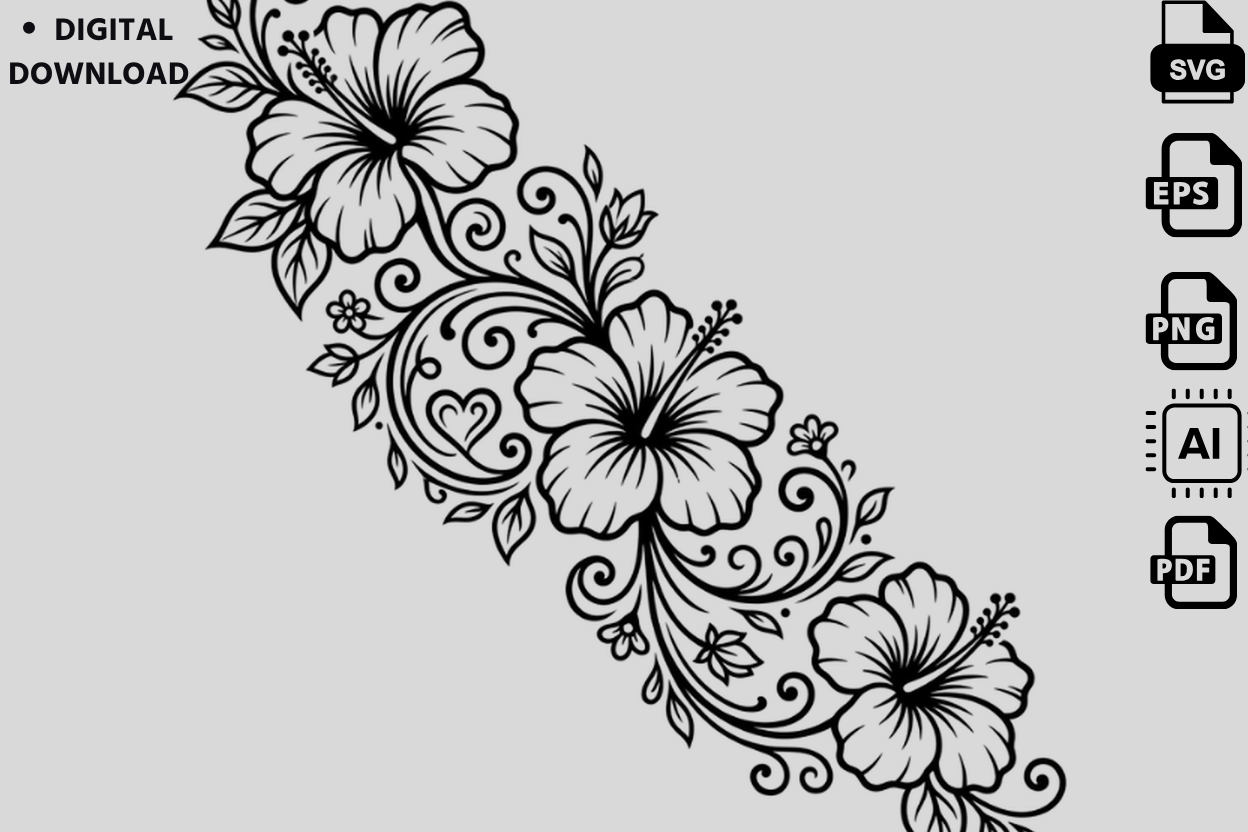 Hibiscus Flower Border SVG Cut File Graphic by Kids_Zone · Creative Fabrica